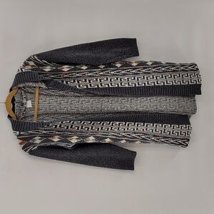 Northern Angel Charcoal Gray Native Aztec Western Boho Hooded Cardigan Sz Small